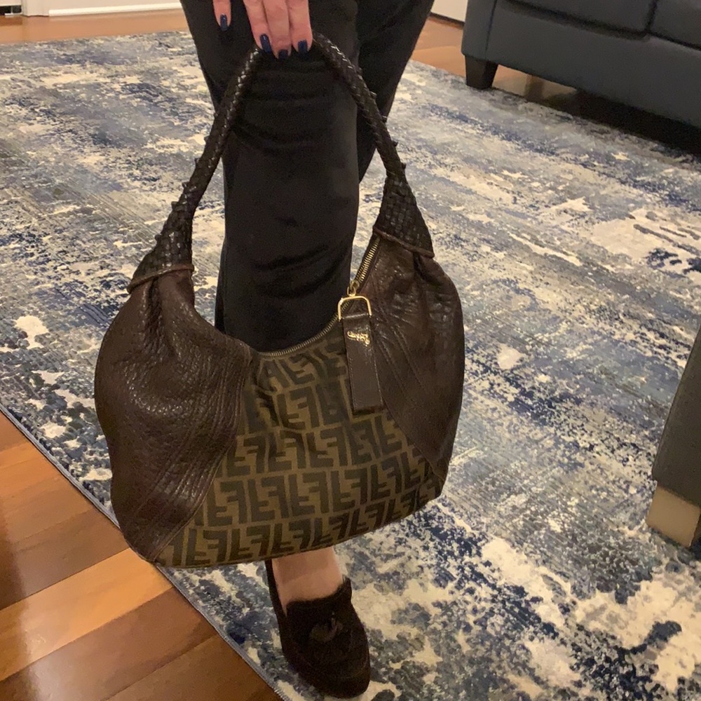 Authentic Fendi Zucca Spy Bag Monogram Canvas Leather Hobo Vintage Y2K